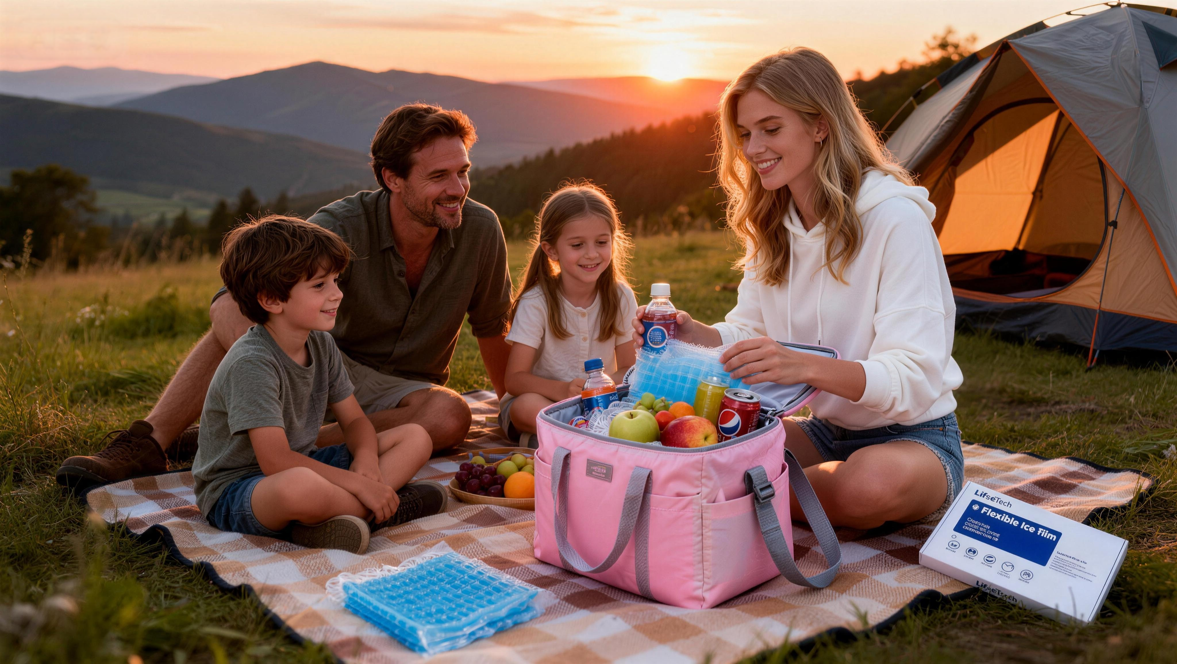 Family camping outdoors with LFreshTech® ice packs